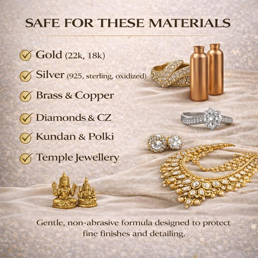 OrnaClean 4-in-1 Metal Cleaner for Gold, Silver, Brass & Copper | Non-Toxic, Eco-Friendly, Anti-Tarnish Formula | Long-Lasting Care for Jewellery, Idols & Utensils (500 ml Value Pack)